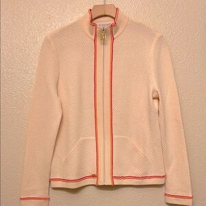 St. John Sport Cream Emblem Zip Up Sweater Size Small